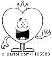 Cartoon Clipart Of A Waving King Heart Card Suit Mascot Vector Outlined Coloring Page