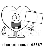 Poster, Art Print Of Black And White Happy Heart Card Suit Mascot Holding A Sign