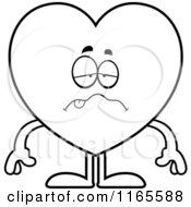 Cartoon Clipart Of A Sick Heart Card Suit Mascot Vector Outlined Coloring Page