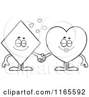 Poster, Art Print Of Black And White Diamond And Heart Card Suit Mascots Holding Hands