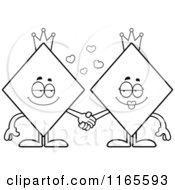 Cartoon Clipart Of Diamond King And Queen Card Suit Mascots Holding Hands Vector Outlined Coloring Page
