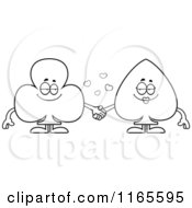 Poster, Art Print Of Black And White Club And Spade Card Suit Mascots Holding Hands