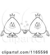 Cartoon Clipart Of Spade Couple Card Suit Mascots Holding Hands Vector Outlined Coloring Page by Cory Thoman
