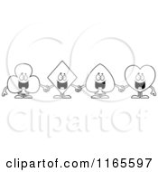 Cartoon Clipart Of Club Diamond Spade And Heart Card Suit Mascots Holding Cards Vector Outlined Coloring Page by Cory Thoman