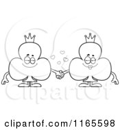 Cartoon Clipart Of A King And Queen Of Club Card Suit Mascots Holding Hands Vector Outlined Coloring Page