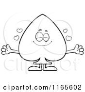 Cartoon Clipart Of A Loving Spade Card Suit Mascot Vector Outlined Coloring Page by Cory Thoman