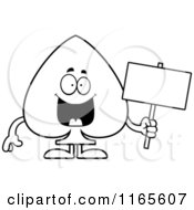 Cartoon Clipart Of A Spade Card Suit Mascot Holding A Sign Vector Outlined Coloring Page by Cory Thoman