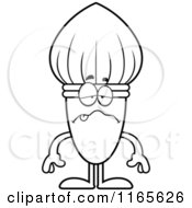 Cartoon Clipart Of A Sick Paintbrush Mascot Vector Outlined Coloring Page by Cory Thoman