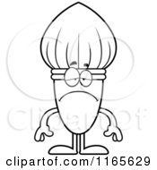 Cartoon Clipart Of A Depressed Paintbrush Mascot Vector Outlined Coloring Page