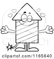 Cartoon Clipart Of A Loving Rocket Firework Mascot Vector Outlined Coloring Page