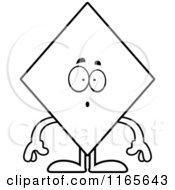 Cartoon Clipart Of A Surprised Diamond Card Suit Mascot Vector Outlined Coloring Page