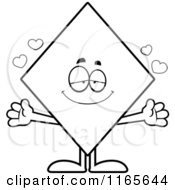 Cartoon Clipart Of A Loving Diamond Card Suit Mascot Vector Outlined Coloring Page by Cory Thoman