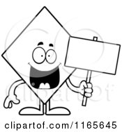 Black And White Diamond Card Suit Mascot Holding A Sign