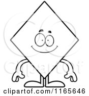 Cartoon Clipart Of A Happy Diamond Card Suit Mascot Vector Outlined Coloring Page