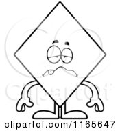 Cartoon Clipart Of A Sick Diamond Card Suit Mascot Vector Outlined Coloring Page by Cory Thoman
