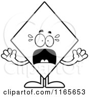 Cartoon Clipart Of A Scared Diamond Card Suit Mascot Vector Outlined Coloring Page
