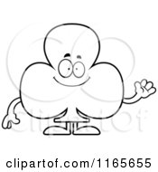 Cartoon Clipart Of A Waving Club Card Suit Mascot Vector Outlined Coloring Page