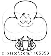 Cartoon Clipart Of A Club Card Suit Mascot Holding Cards Vector Outlined Coloring Page