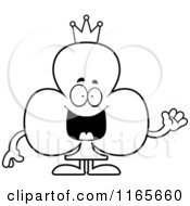 Cartoon Clipart Of A Waving King Club Card Suit Mascot Vector Outlined Coloring Page