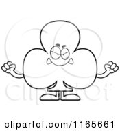Cartoon Clipart Of A Mad Club Card Suit Mascot Vector Outlined Coloring Page