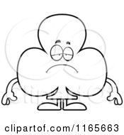 Cartoon Clipart Of A Depressed Club Card Suit Mascot Vector Outlined Coloring Page