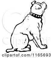 Clipart Of A Retro Vintage Black And White Sitting Dog 2 Royalty Free Vector Illustration