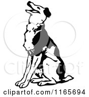 Clipart Of A Retro Vintage Black And White Sitting Dog Royalty Free Vector Illustration