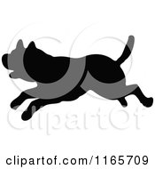Clipart Of A Silhouetted Dog Running Royalty Free Vector Illustration