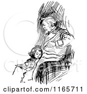 Clipart Of A Retro Vintage Black And White Girl Cuddling With Her Father Royalty Free Vector Illustration