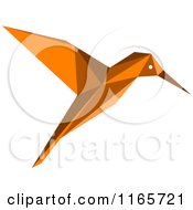 Clipart Of An Orange Origami Hummingbird 4 Royalty Free Vector Illustration