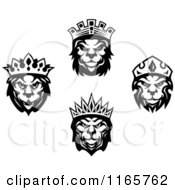 Black And White Heraldic Lions With Crowns