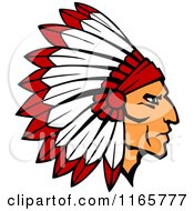Clipart Of A Native American Brave With A Red And White Feather Headdress 2 Royalty Free Vector Illustration by Vector Tradition SM