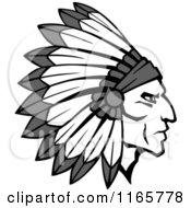 Clipart Of A Grayscale Native American Brave With A Feather Headdress Royalty Free Vector Illustration by Vector Tradition SM