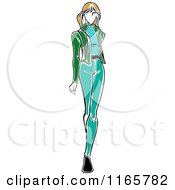 Clipart Of A Stylish Woman In Green Autumn Apparel Royalty Free Vector Illustration