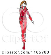 Clipart Of A Stylish Woman In Red Autumn Apparel Royalty Free Vector Illustration