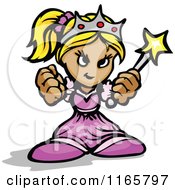 Cartoon Of A Tough Princess Holding Up Fists And A Wand Royalty Free Vector Clipart