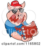 Pig Wearing Shades And A Bbq Hat And Eating Messy Ribs