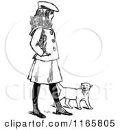 Poster, Art Print Of Retro Vintage Black And White Girl Walking With A Cat