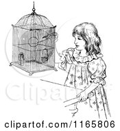 Clipart Of A Retro Vintage Black And White Girl With A Budgie Royalty Free Vector Illustration
