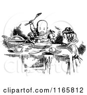 Clipart Of Retro Vintage Black And White Children Eating Royalty Free Vector Illustration