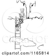 Poster, Art Print Of Retro Vintage Black And White Children Climbing Above Clouds