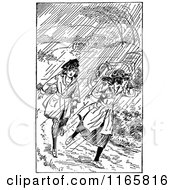 Poster, Art Print Of Retro Vintage Black And White Girls Running In The Rain