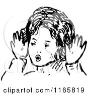 Clipart Of A Retro Vintage Black And White Girl Making A Funny Face Royalty Free Vector Illustration
