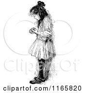 Clipart Of A Retro Vintage Black And White Bored Girl Looking At Her Nails Royalty Free Vector Illustration