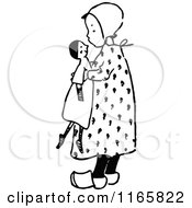 Clipart Of A Retro Vintage Black And White Girl Holding A Doll Royalty Free Vector Illustration