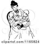 Poster, Art Print Of Retro Vintage Black And White Mother With A Baby In Her Lap