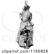Clipart Of A Retro Vintage Black And White Boy And His Mother Royalty Free Vector Illustration