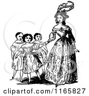 Clipart Of A Retro Vintage Black And White Mother And Children Royalty Free Vector Illustration