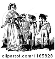 Clipart Of A Retro Vintage Black And White Mother With Children Royalty Free Vector Illustration