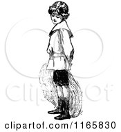 Clipart Of A Retro Vintage Black And White Shy Boy Royalty Free Vector Illustration